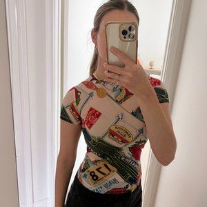 Miaou Printed Mesh Shortsleeve Top